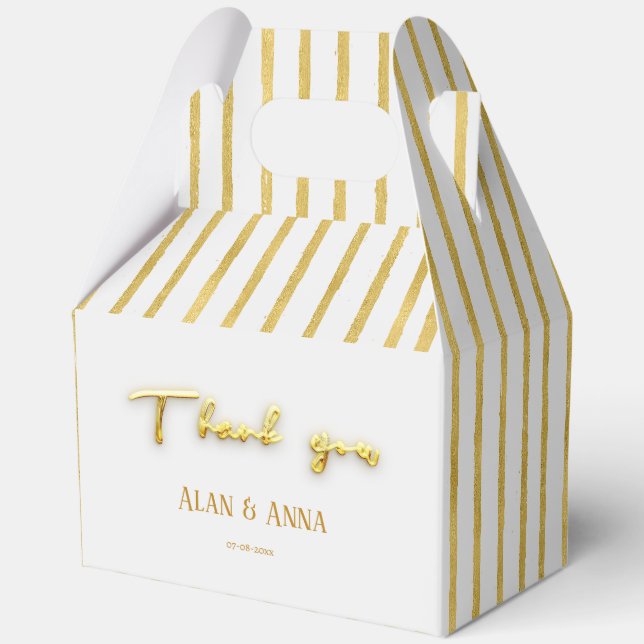 Thank you Modern golden stripes Luxury Wreath Favour Box (Front)