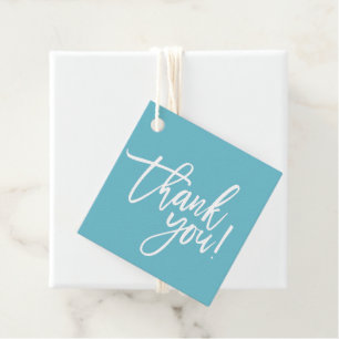 THANK YOU modern hand lettered white type sky blue Favour Tags