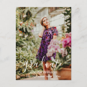 thank you modern handwriting 2 photos graduation postcard