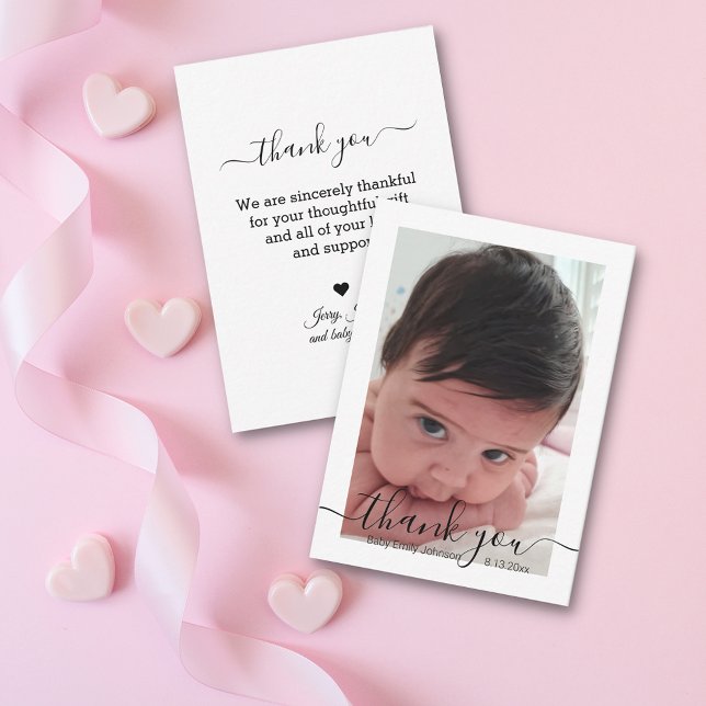 thank you,modern handwriting baby girl photo card (Creator Uploaded)