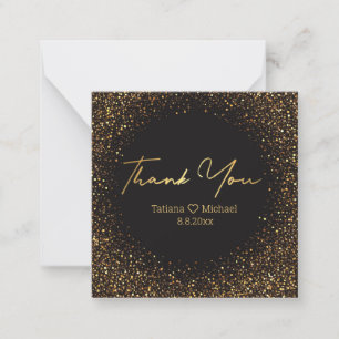 thank you modern handwriting black gold glitters  card