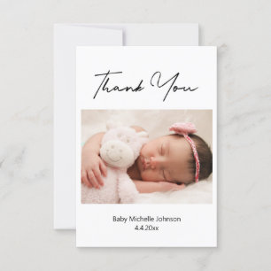 thank you modern handwritten newborn photo card