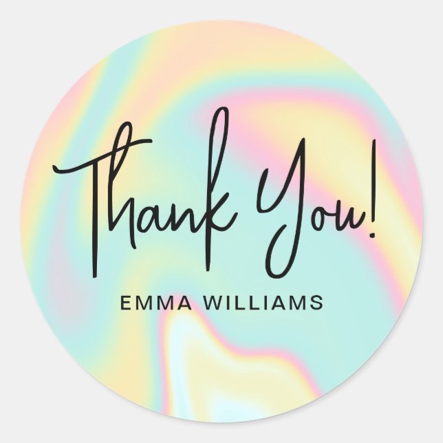 Thank You Modern Holographic Classic Round Sticker (Front)