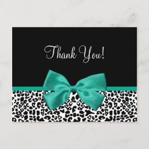 Thank You Modern Leopard Emerald Green Ribbon Postcard