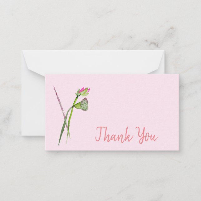 Thank You modern lotus flower watercolor art Card (Front)