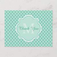 Thank You Modern Monogram Mint White Quatrefoil
