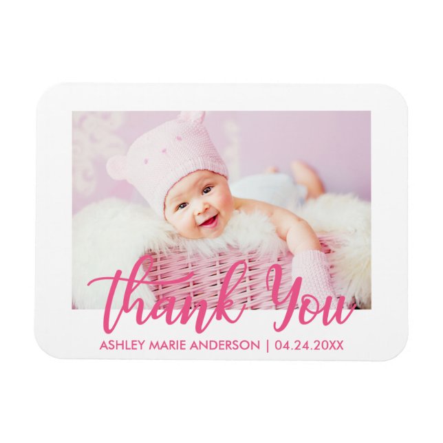 Thank You Modern New Baby Hot Pink Magnet (Horizontal)