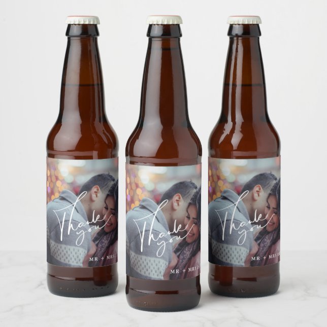 Thank You Modern Photo Wedding Beer Bottle Label (Bottles)