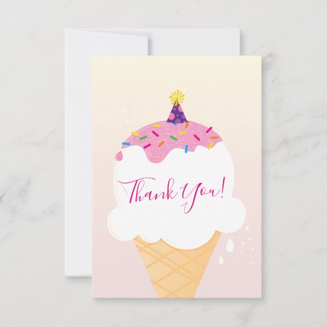 THANK YOU modern retro ice cream cone party pink (Front)