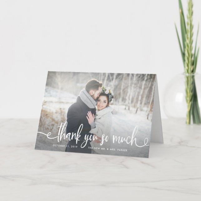 Thank You | Modern Rustic Wedding Photo Card (Front)
