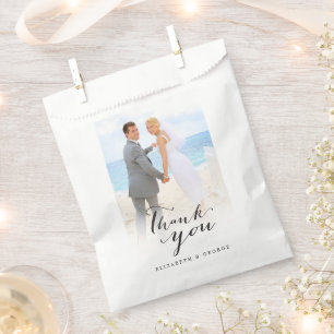Thank You Modern Script Calligraphy Photo Wedding Favour Bags