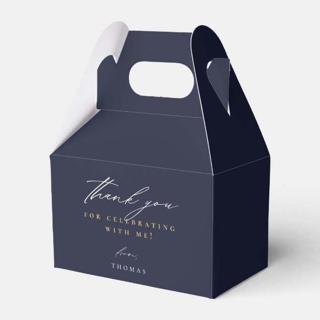 Thank You Modern Script Navy Blue Favour Box (Front Side)