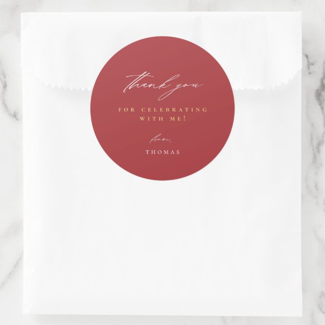 Thank You Modern Script Red Classic Round Sticker (Bag)