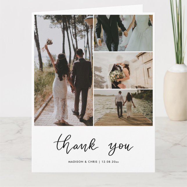 Thank You Modern Script Wedding Photo Collage (Front)