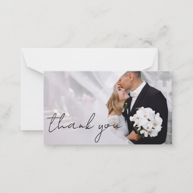 thank you modern script wedding photo note card (Front)