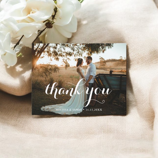Thank You Modern Script Wedding Photo Postcard (Creator Uploaded)