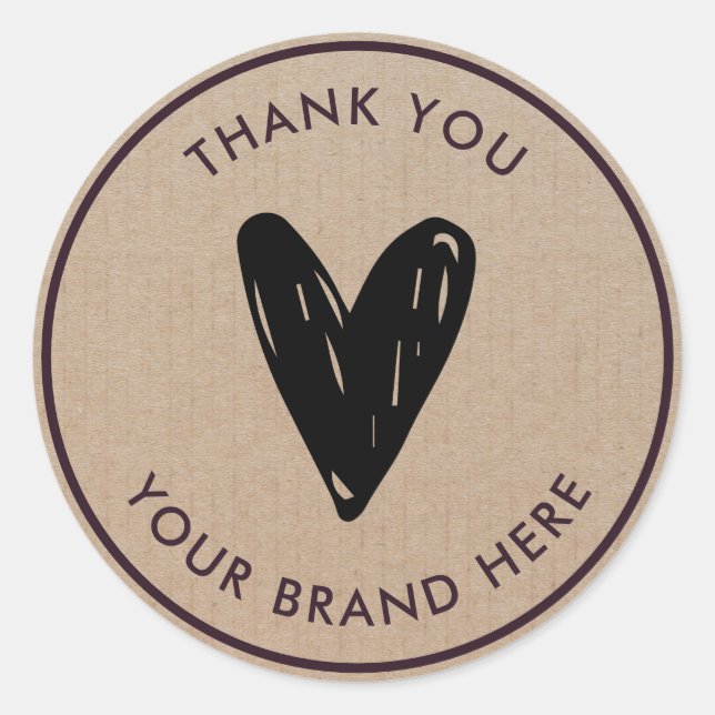 Thank you Modern Simple Heart Rustic Kraft Classic Round Sticker (Front)