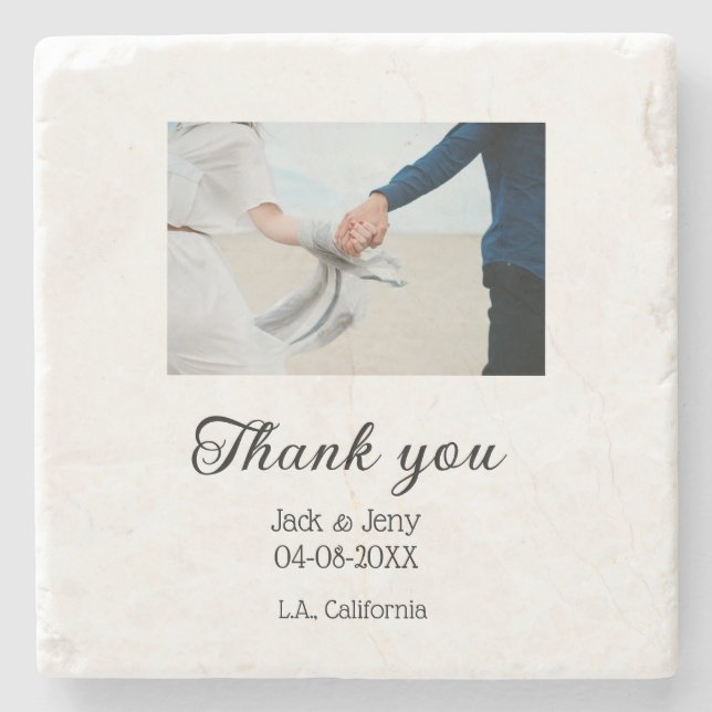 Thank you modern simple wedding couple name messag stone coaster (Front)