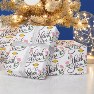 Thank you-Modern typography & floral accents Wrapping Paper