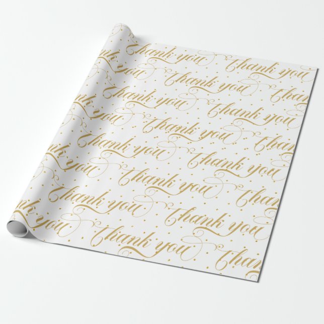 Thank you modern typography gold dots wrapping paper (Unrolled)