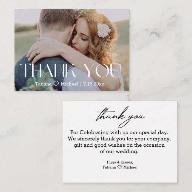 thank you ,modern typography ,wedding photo  card (Front/Back)
