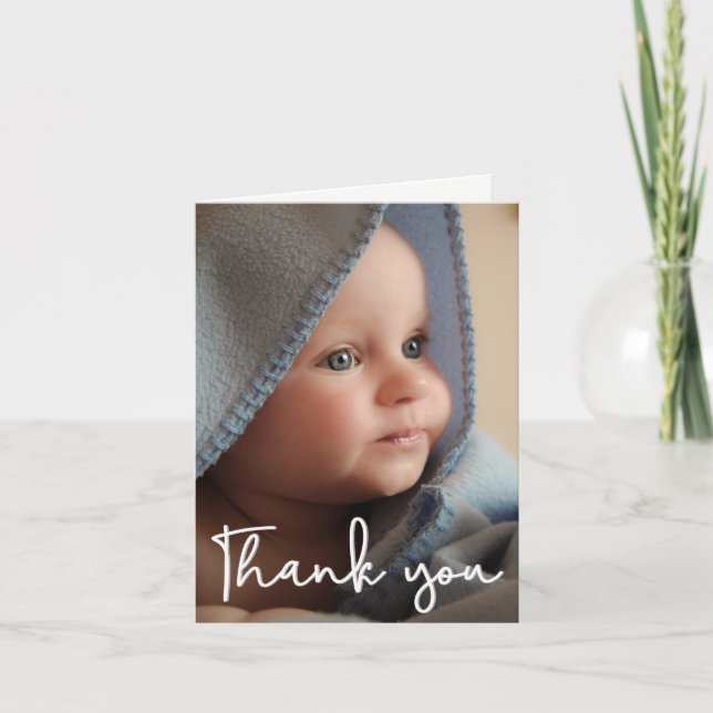 Thank You Modern Vertical Baby Photo Birth Announcement (Front)