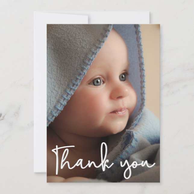 Thank You Modern Vertical Baby Photo Birth Announcement (Front)