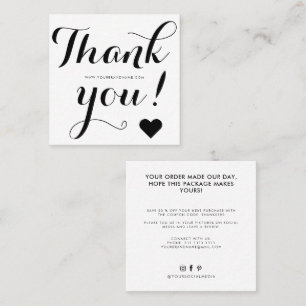 Thank you modern white black square business card