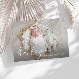 THANK YOU moderrn heart script birth announcement