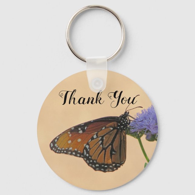 Thank You Monarch Purple Flower Photo Butterfly Key Ring (Front)