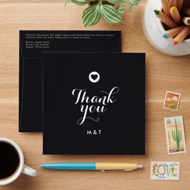 Thank You Monogram Black Favour Seed Packet Envelope (Desk)