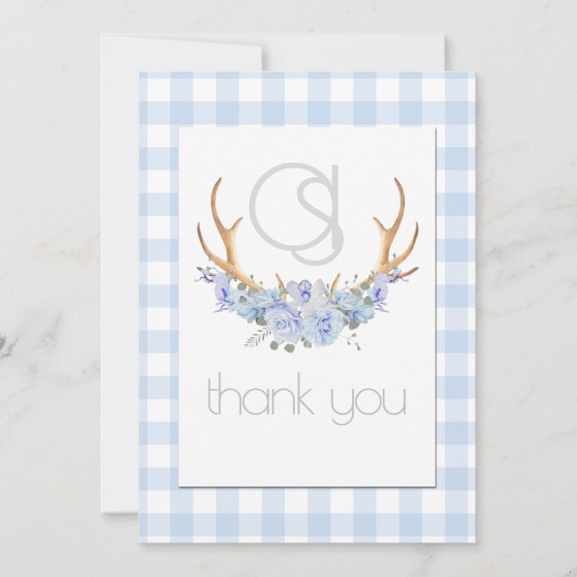 Thank you - Monogram Blue Gingham Floral BOHO (Front)