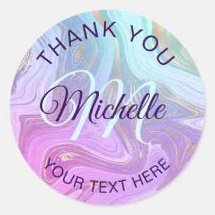 thank you monogram modern pastel liquid classic round sticker