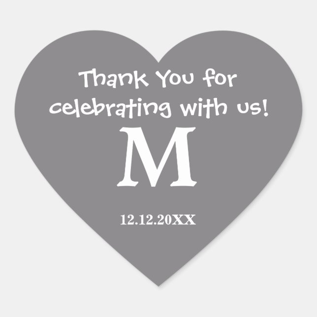Thank You Monogram Sticker:Steel Grey Heart Sticker (Front)