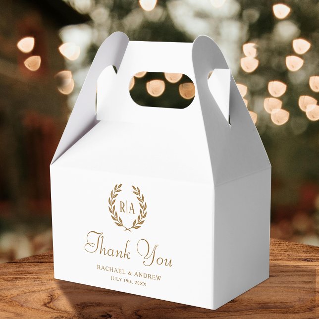 Thank You Monogram Wedding Wreath Gold White Favour Box (Creator Uploaded)