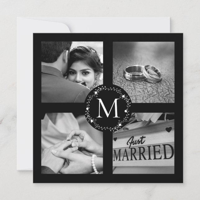 Thank You Monogrammed Wedding Photo Collage Invitation (Front)