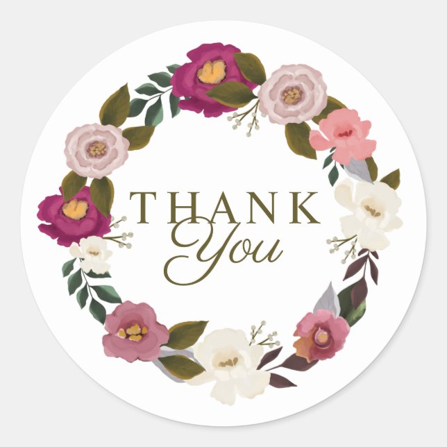 Thank You Moody Floral Watercolor Classic Round Sticker (Front)