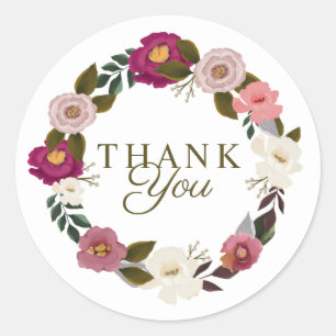 Thank You Moody Floral Watercolor Classic Round Sticker