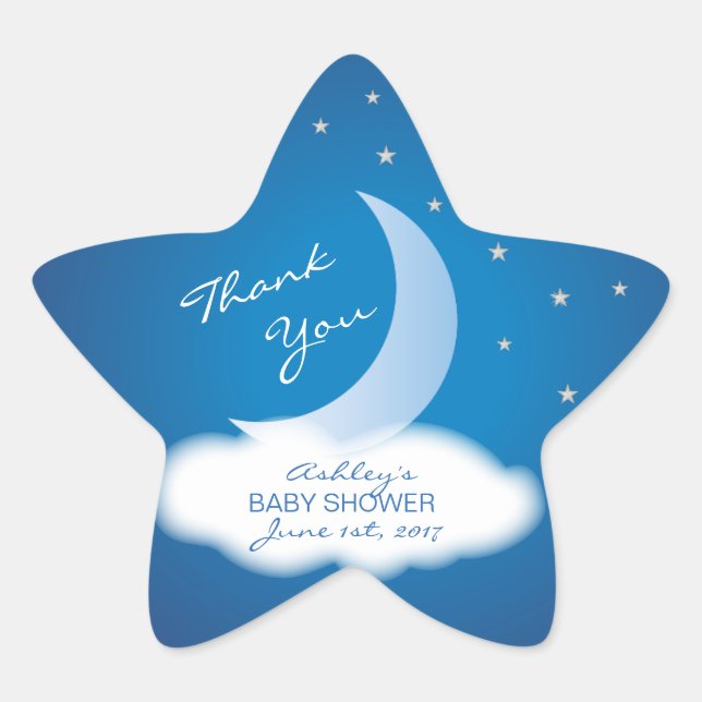Thank You Moon and Stars Baby Shower - Blue/White Star Sticker (Front)