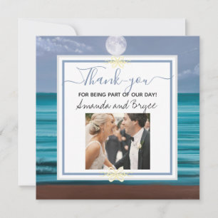 Thank you moonlit teal sea beach wedding card