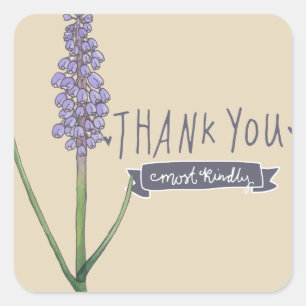 Thank You Most Kindly Hyacinth Square Sticker