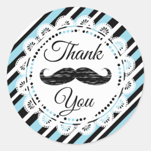 Thank You Moustache Blue and Black Stickers