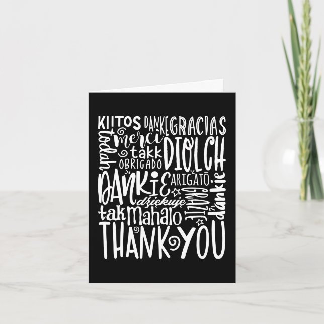 Thank You Multi Language White Text on Black  Card (Front)