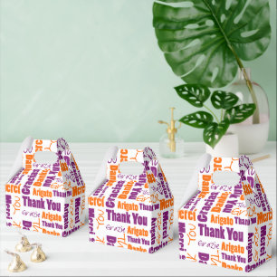 Thank You Multilingual Word Collage Purple Orange Favour Box