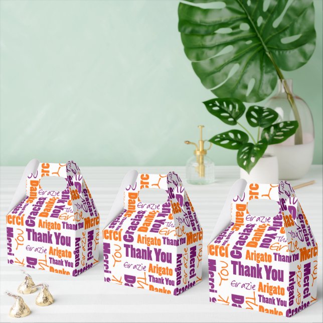 Thank You Multilingual Word Collage Purple Orange Favour Box (Multiple)