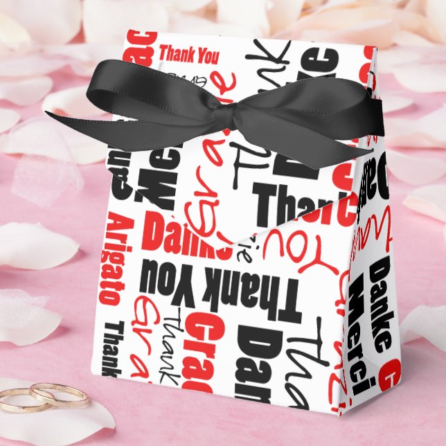 Thank You Multilingual Word Collage Red Black Favour Box (Wedding)