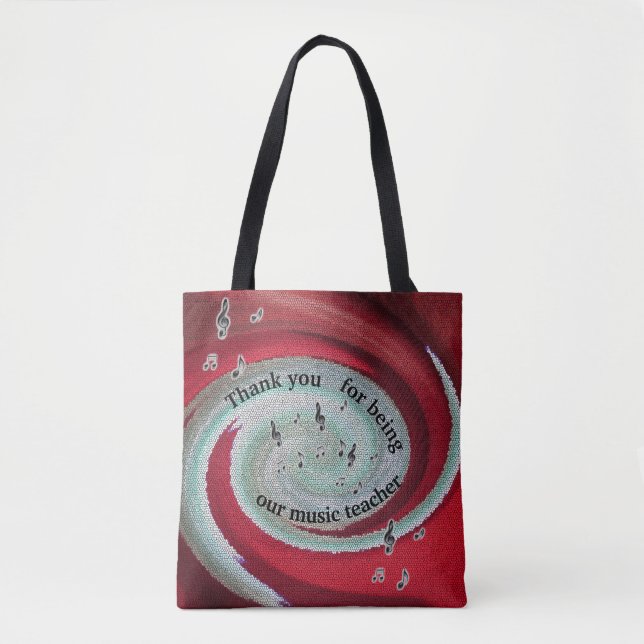 Thank You Music Teacher Red Swirls Musical Notes Tote Bag (Front)