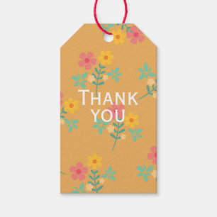 Thank You Mustard Retro Daisy Bouquet Pattern Gift Tags