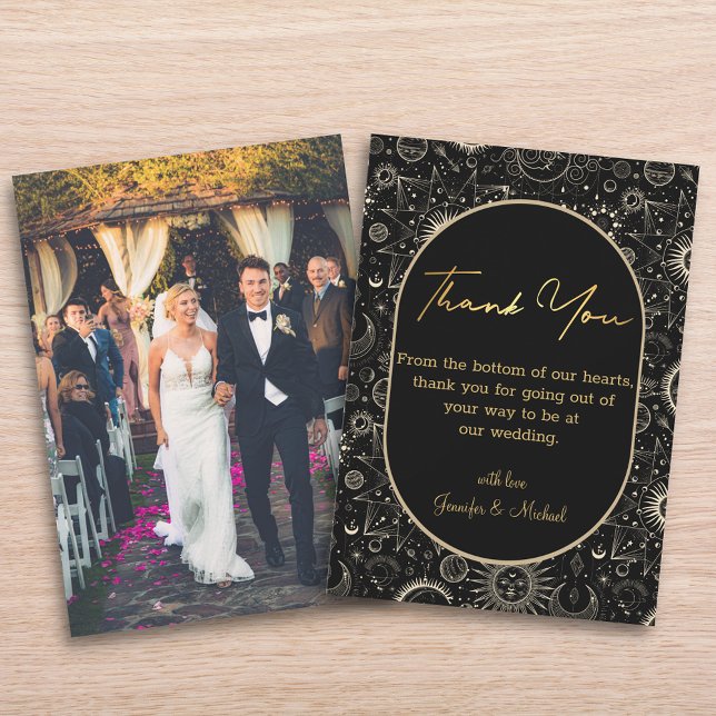 thank you mystical black gold wedding photo card (Creator Uploaded)