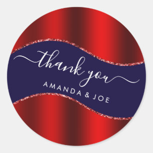 Thank You Name 16th Bridal Blue Navy Red  Classic Round Sticker